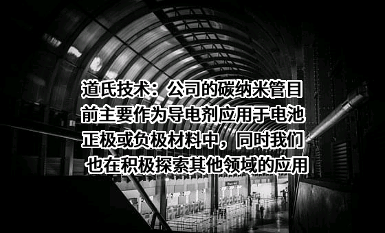 道氏技术：公司的碳纳米管目前主要作为导电剂应用于电池正极或负极材料中，同时我们也在积极探索其他领域的应用