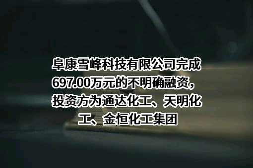 阜康雪峰科技有限公司完成697.00万元的不明确融资，投资方为通达化工、天明化工、金恒化工集团