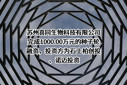 苏州喜同生物科技有限公司完成1000.00万元的种子轮融资，投资方为石上柏创投、诺迈投资